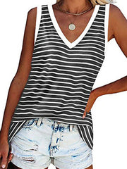 V-neck Splicing Sleeveless T-shirt Female