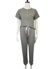 Loose Short-sleeved Button Casual Set