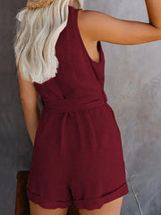 Bow V-neck Sleeveless Rompers