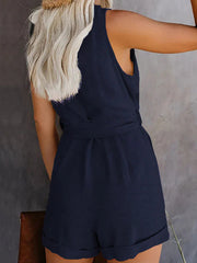 Bow V-neck Sleeveless Rompers