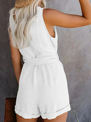 Bow V-neck Sleeveless Rompers