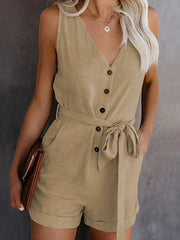 Bow V-neck Sleeveless Rompers