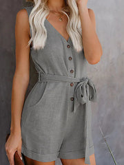 Bow V-neck Sleeveless Rompers