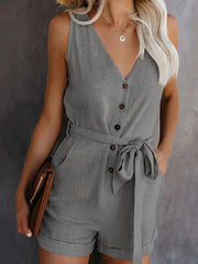 Bow V-neck Sleeveless Rompers