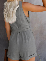 Bow V-neck Sleeveless Rompers