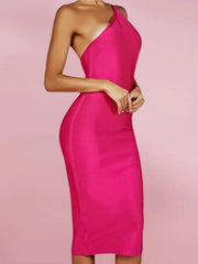 Women's One Shoulder Bandage Midi Dress