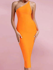 Women's One Shoulder Bandage Midi Dress