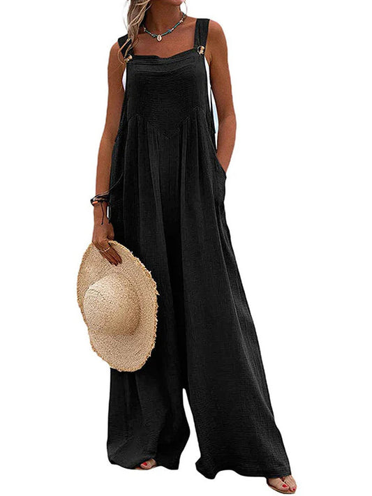 Pocketed Cotton And Linen Breathable Wide Leg Pants
