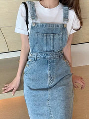 Retro Slim Slit Design Suspenders Skirt