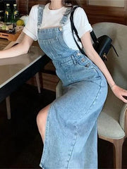 Retro Slim Slit Design Suspenders Skirt