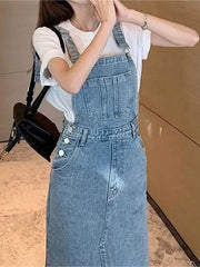Retro Slim Slit Design Suspenders Skirt