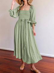 French Ruffled Lantern Sleeves Multi-wear Dress