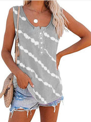 Summer Casual Stripes Buttons Sleeveless Tank Top