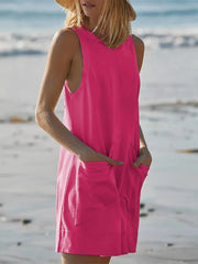 Women's Casual Stretch Sleeveless Shorts Bodysuit with Pockets