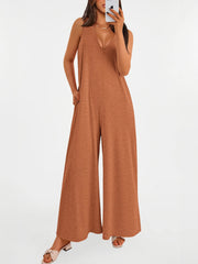 Women's Casual Wide Strap Sleeveless Tank Top V Neck Wide Leg Jumpsuit