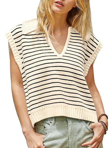 Women's V-Neck Sleeveless Striped Top