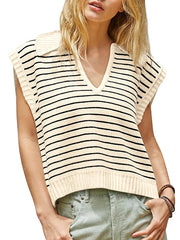 Women's V-Neck Sleeveless Striped Top
