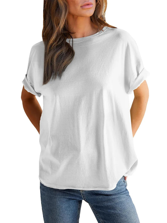 Women's Solid Color Round Neck Short Sleeve T-shirt