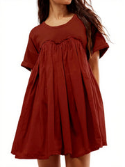 Women's Summer Pleated Babydoll Dress with Pockets