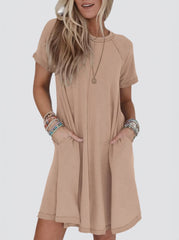 Women's Short Sleeve Soft T Shirt Dress With Pockets