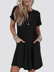 Women's Short Sleeve Soft T Shirt Dress With Pockets