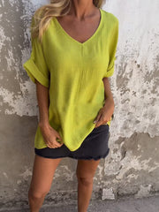 Women's V-neck Mid-sleeve Casual Top