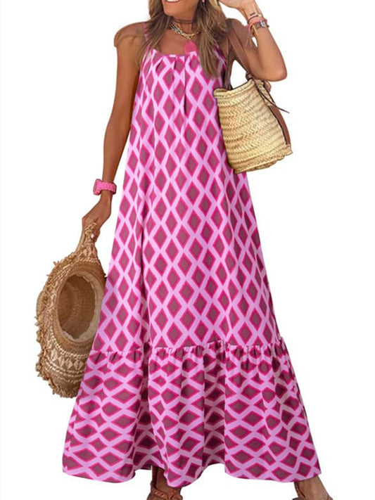 Women's Spaghetti Strap Ruffled Bohe Maxi Dress