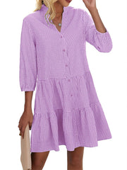 Women's Button Down 3/4 Sleeve Gingham Shirt Dress