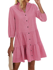 Women's Button Down 3/4 Sleeve Gingham Shirt Dress