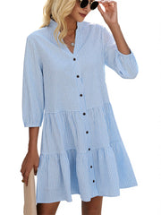 Women's Button Down 3/4 Sleeve Gingham Shirt Dress