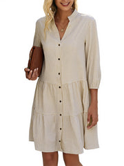 Women's Button Down 3/4 Sleeve Gingham Shirt Dress