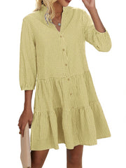 Women's Button Down 3/4 Sleeve Gingham Shirt Dress