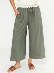 Women's Drawstring Wide Leg Side Slit Pants