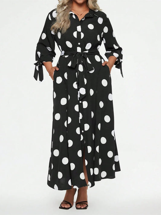 Women's Elegant Polka Dot 3/4 Sleeve Long Dress