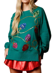 Women's Christmas Light Sequin Sweatshirt