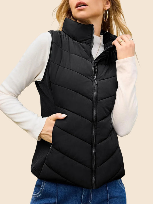Women's Sleeveless Zip Up Stand Collar Quilted Puffer Jacket Vest