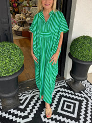 Women's V Neck Striped Shirt Dress