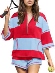 Women's Summer Oversized Striped Shirt and Shorts Sets