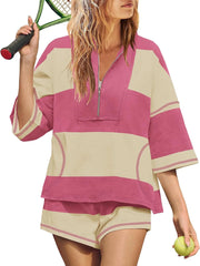 Women's Summer Oversized Striped Shirt and Shorts Sets