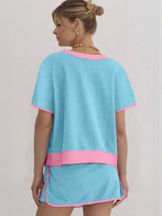 Women's Colorblock Edge Drop Shoulder T-Shirt Skort 2Pcs Set