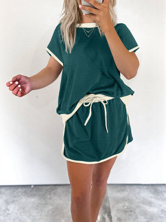 Hot Sale - Summer Colorblock T-Shirt and Skort 2Pcs Set