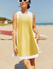 Women's Color Block Sleeveless Side Slit Tops and Matching Shorts Two Piece Set