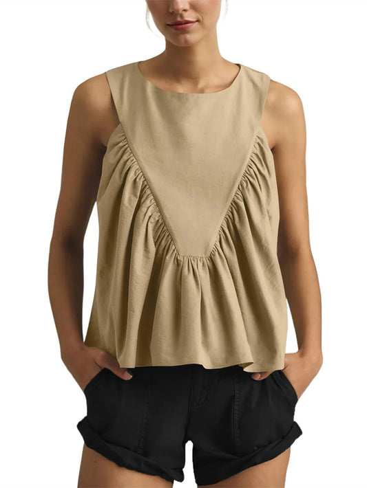 Women's Casual Loose Sleeveless Pleated Tnak Top