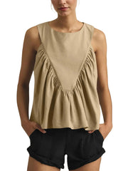 Women's Casual Loose Sleeveless Pleated Tnak Top