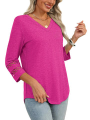 Women's 3/4 Length Sleeve Trendy V Neck T-Shirts