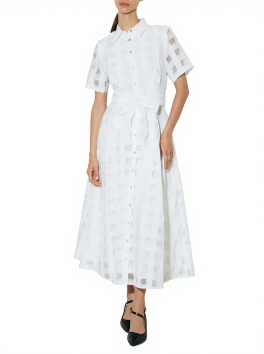Women's Button Down Organza Maxi Shirt Dress