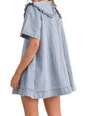Women's Casual Ruffle Lapel Babydoll Denim Dress