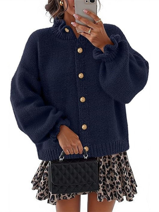 Women's Ruffled Neckline Button Up Cardigan