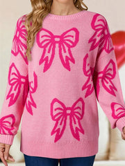 Valentine's Day Pink Bow Knit Sweater