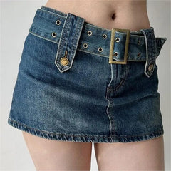 Vintage High Waist Belt Denim Skirt